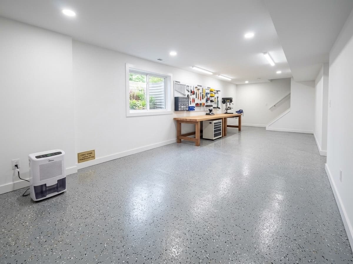 Basement workshop floor coating — Strongsville, OH