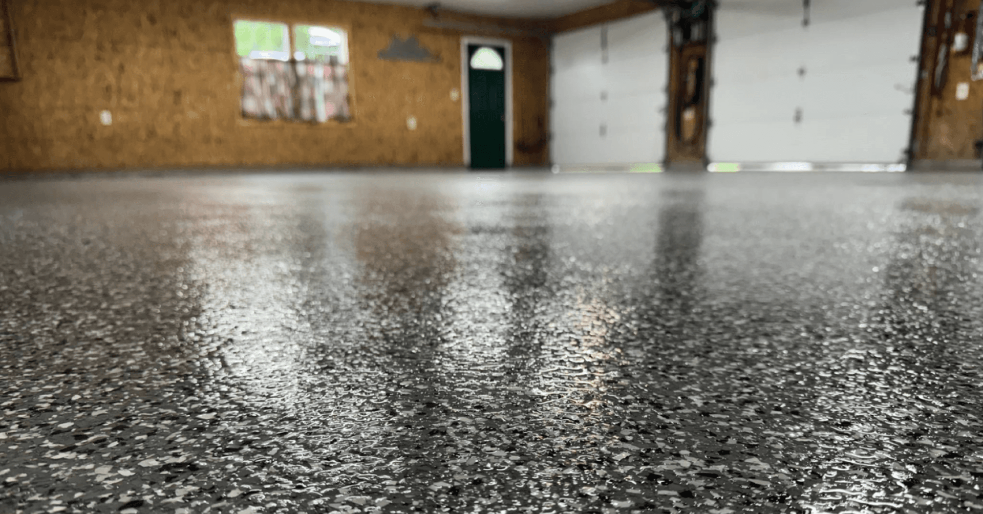 Custom red, white & black flake garage floor — Westlake, OH